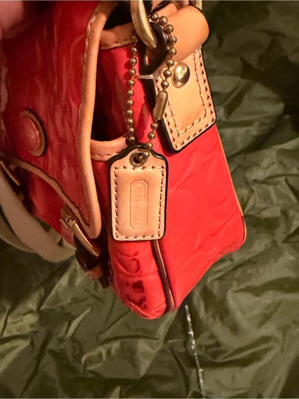 Coach Red Patent Signature Crossbody with Leather Trim